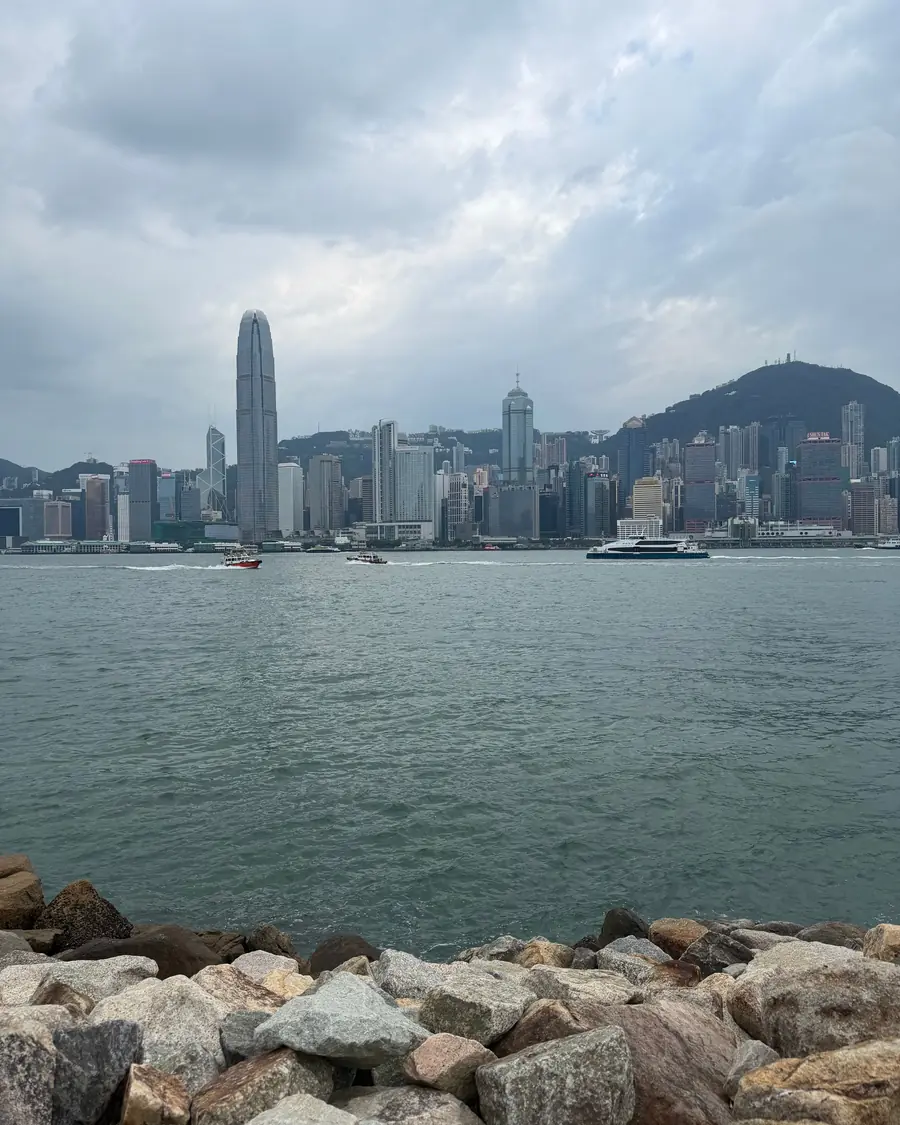 The Hong Kong Island skyline across Victoria Harbour from the Kowloon shore