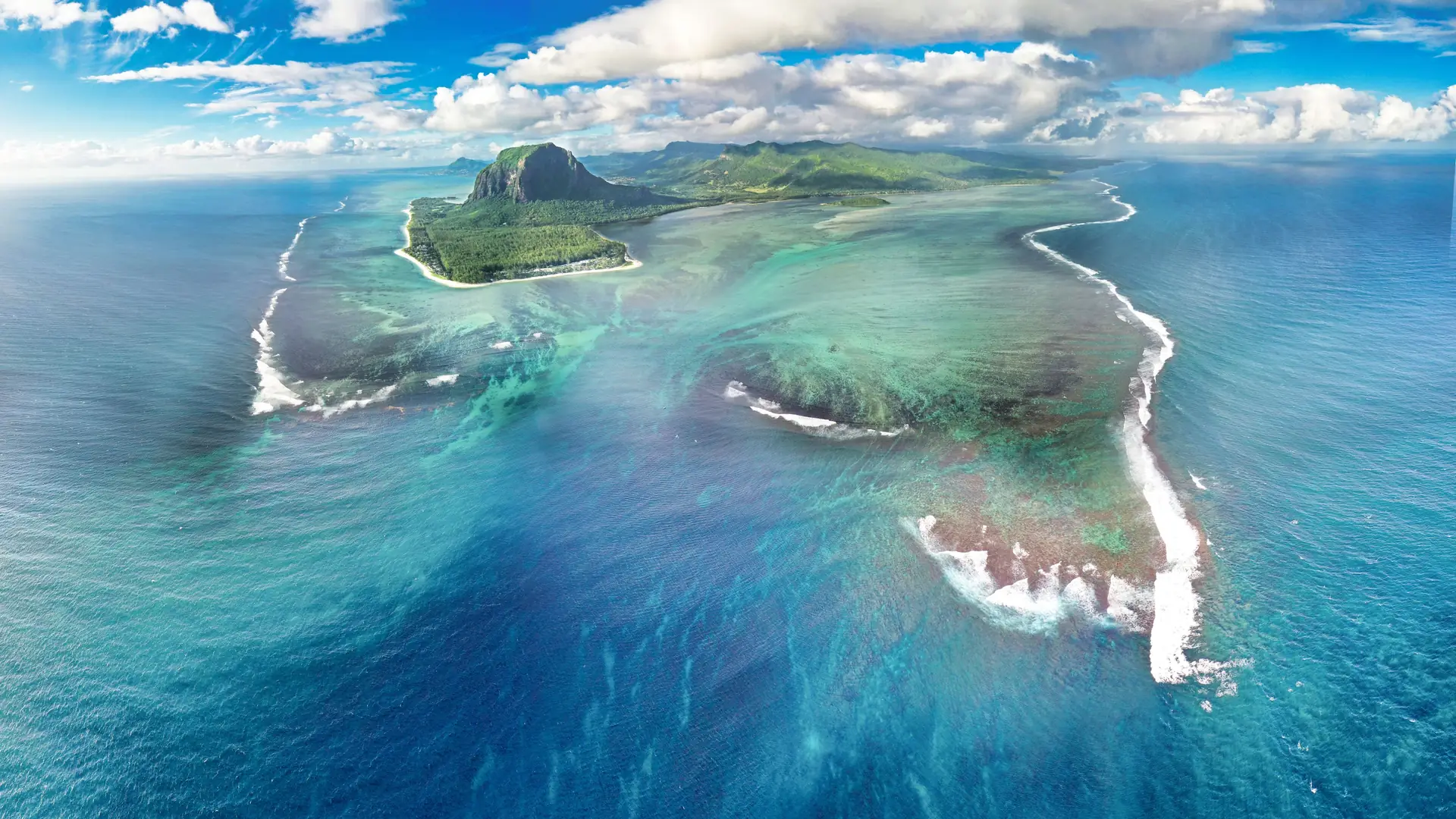 Le Morne Brabant and the lagoon of south-west Mauritius from the air