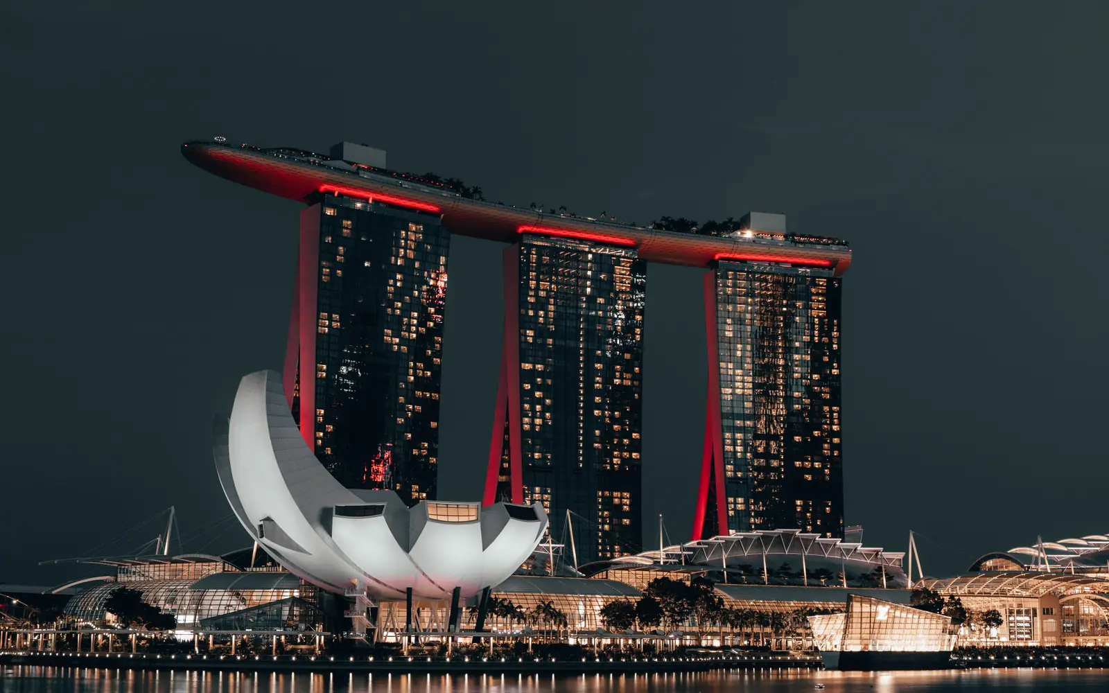 Marina Bay Sands and the ArtScience Museum lit at night, Singapore